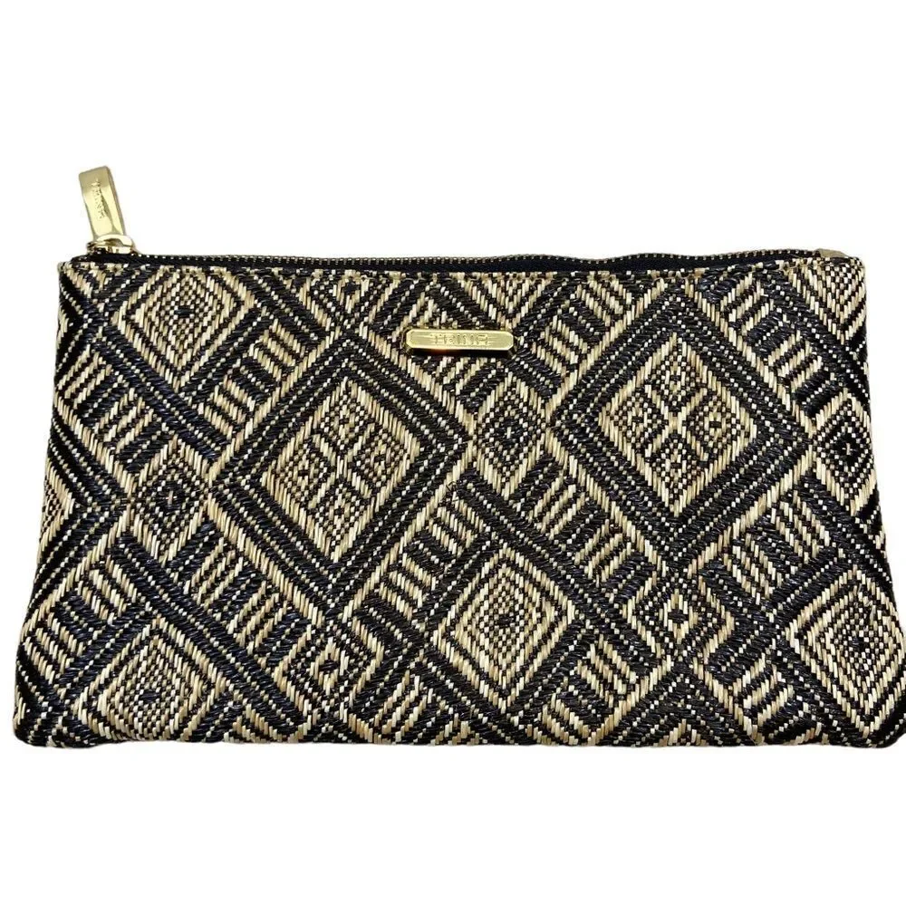 Trina‎ Brand Tan and Black Woven Cosmetic Bag With Zipper Closure